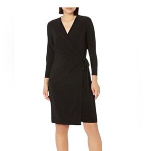 Anne Klein faux wrap black knit dress